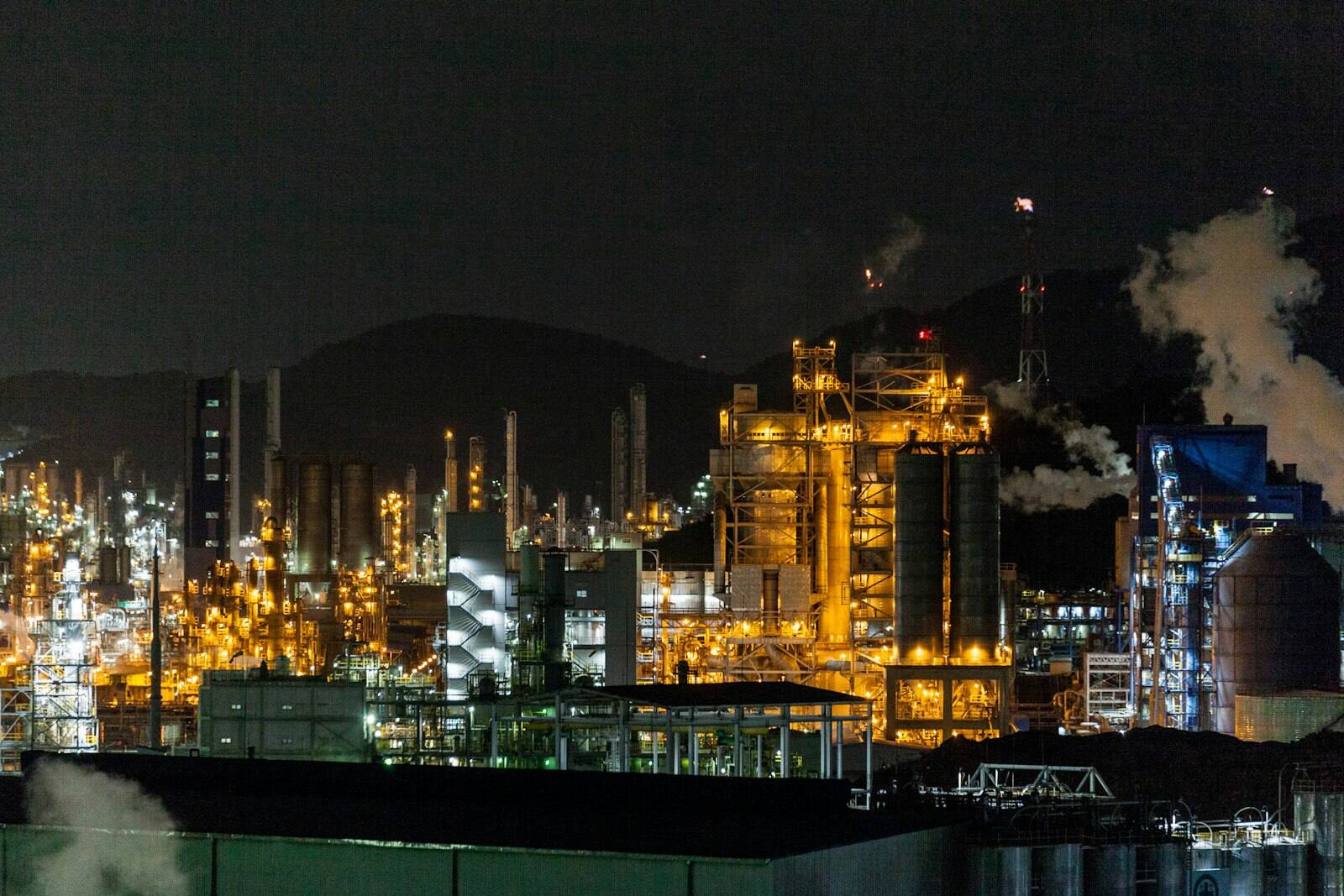 Industrial plant operating at night