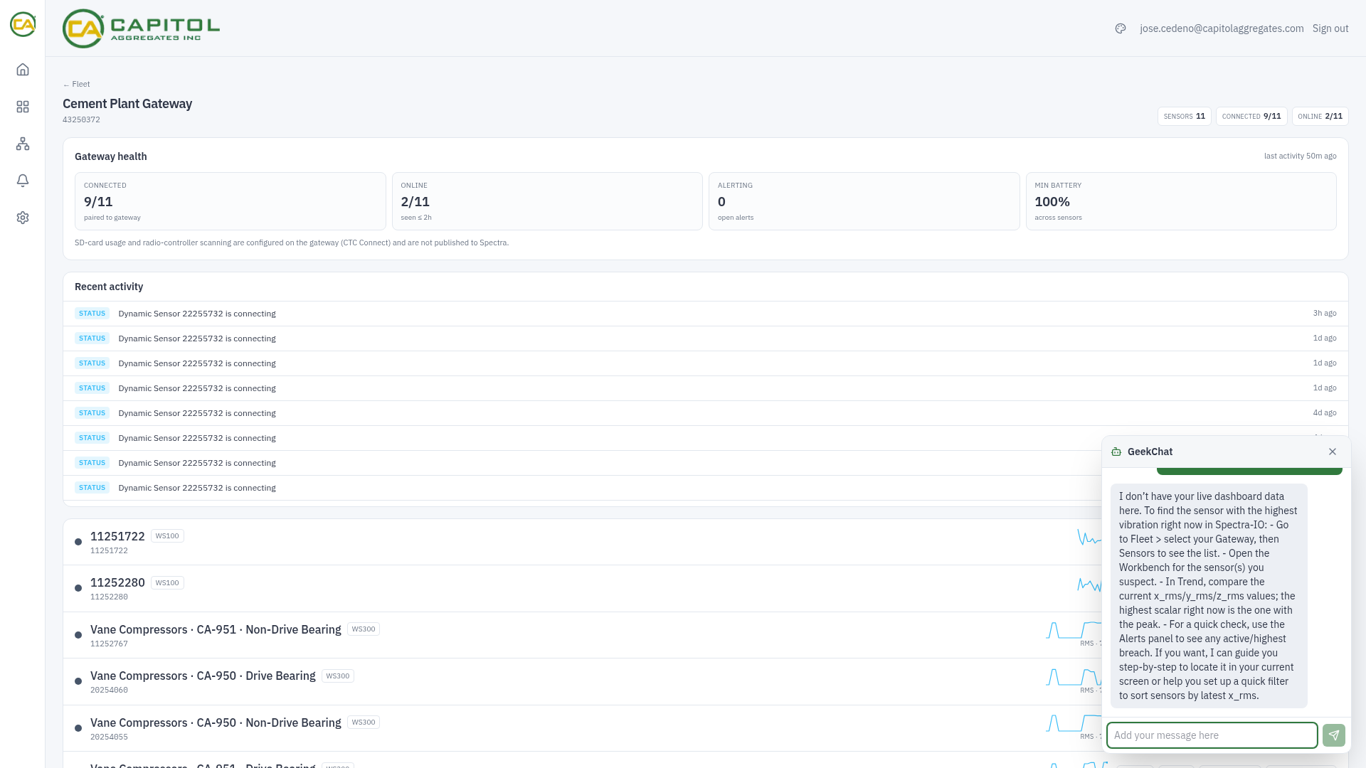 In-app assistant answering an operational question
